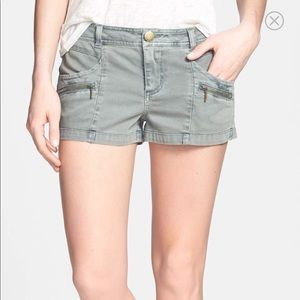 Hinge Olive Green Zip Detail Shorts